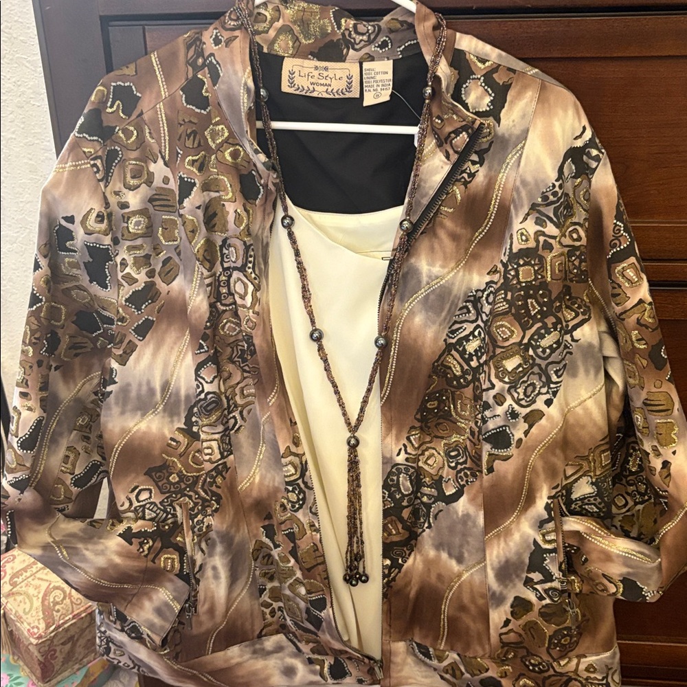 Lifestyle western style women's zip up jacket with gold embellishments